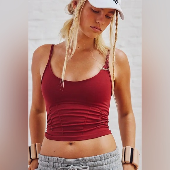 NWOT Free People Good Karma Ruched Crop Tank - Sour Cherry - Picture 2 of 9
